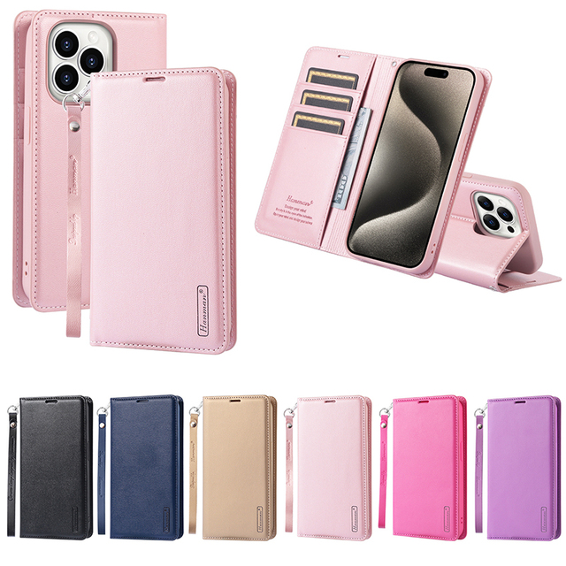 PU Leather Wallet Case for Samsung A37 A57 A27 A17 Multifunction Card Bag Wallet Leather Cover Wrist Strap for iPHONE 17 Promax