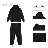Ensemble sweat-shirt à capuche et pantalon de survêtement pour hommes, logo personnalisé, coupe Boxy, épais, épais et épais, en coton, avec épaules tombantes
