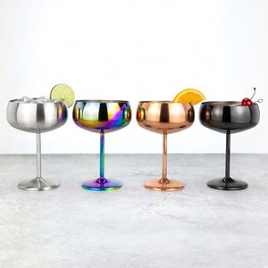 แก้วแชมเปญทรงโค้ง 450 มล. 15 ออนซ์ แบบขายส่ง แก้วค็อกเทลมาร์ตินี่สแตนเลสอย่างดี ทนทานต่อการแตกหัก แก้วไวน์ทรงโกเบลต์โลหะ สำหรับบาร์ - Product Image 1