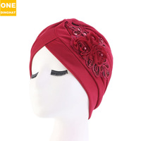 Pañuelo para la Cabeza de Invierno para Mujer, Transpirable, con Lentejuelas y Diseño Floral, Gorro Plegado Estilo Indio, Color Sólido, Étnico TJM-24X