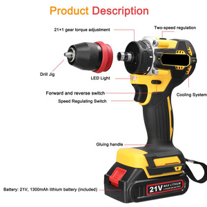 Cordless Drill Screwdriver Variable Speed Brushless Motor Industrial Grade <b>Power</b> <b>Tool</b> Featuring 1300mAh Battery 55N.m Torque BNM - Product Image 1