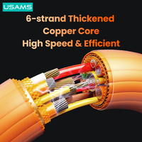 Kabel Data Pengisian Cepat USB Type-C USAMS SJ686 2024 Baru SJ686 Mecha Tahan Lama Bahan Zine Alloy 66W Ketebalan 6.0mm Dengan Lampu