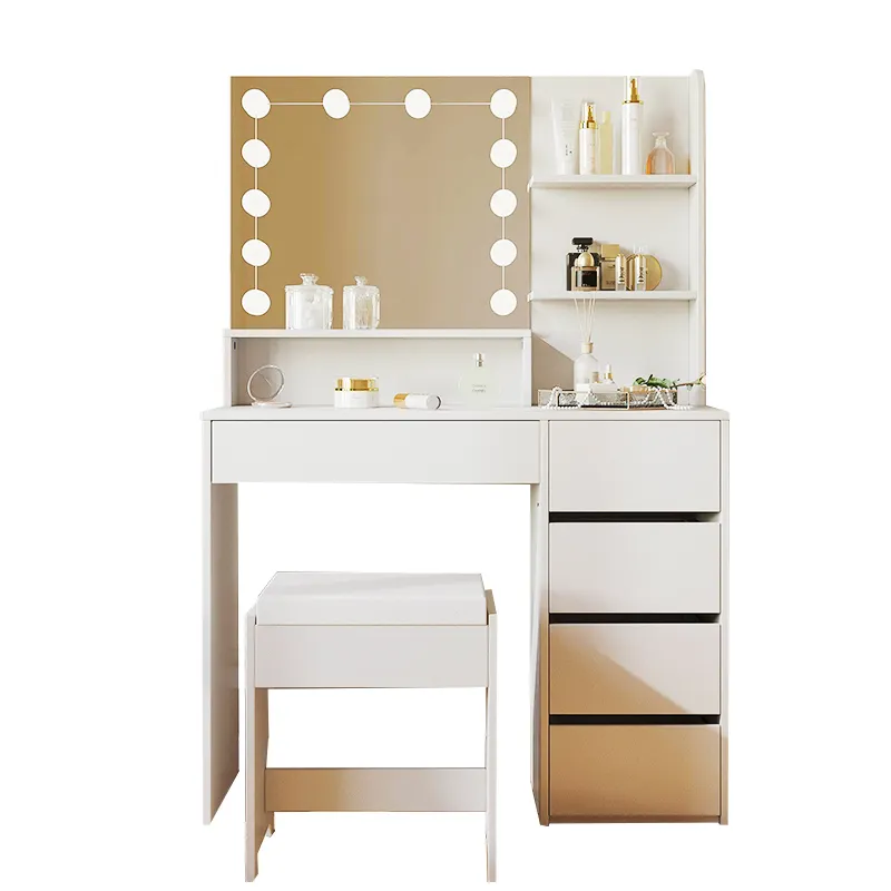 Dressing table with mirror and lamp, makeup hollywood desk dresser mirror table led 3 color light bulb for girls and women