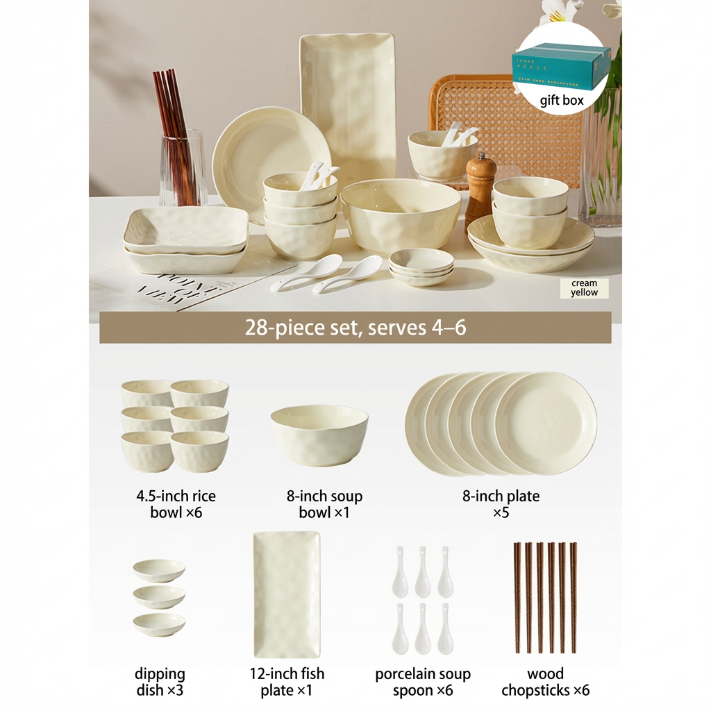 28-piece set cream yellow-gift box packaging