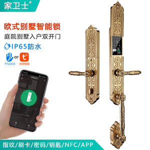 यूरोपीय रेट्रो पैटर्न स्मार्ट फिंगरप्रिंट इलेक्ट्रॉनिक दरवाजा लॉक बड़े हैंडल वाईफाई क्लाउड हाई-एंड विला के डबल लकड़ी के दरवाजे के लिए - Product Image 2