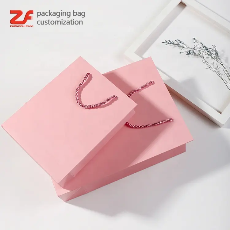 Sacchetti regalo di carta rosa con manico Shopping sacchetto di carta Goody per la stampa al dettaglio scarpe di carta artistica e abbigliamento accessori per negozi di scarpe