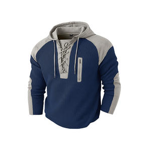 Sudadera con Capucha para Hombre, Diseño Moderno, Tejido Waffle, Bloques de Color, Cordón Ajustable, Estilo Deportivo Casual, con Bolsillo, Transpirable - Product Image 6