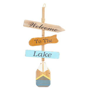 Wood <strong>Canoe</strong> Oar Paddle Sign Wall <strong>Decor</strong> with Arrow and Stripe Patterns - Product Image 1