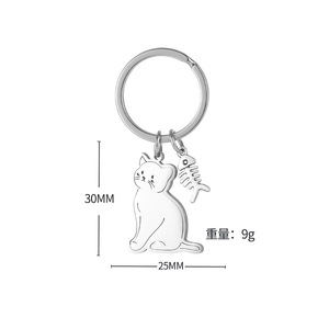 Chaveiro de Aço Inoxidável com Desenho Minimalista de Gato Sentado, Pingente Leve para Bolsa com Opção de Charm de Espinha de Peixe - Product Image 4