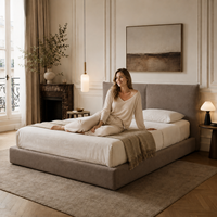 Lit plateforme moderne et minimaliste en velours compressé, rembourré, avec base de rangement pour chambre à coucher, montage facile