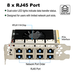 Adaptador PCIe a Gigabit Ethernet de 8 puertos, chipset RTL8111H, confiabilidad y rendimiento mejorados para servidores y dispositivos de alta gama PCI - Product Image 6