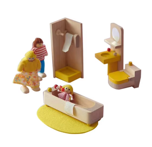 Giocattolo Familiare per Bambini, Mini Bagno, Casa delle Bambole in Legno con Mobili in Miniatura, Soggiorno per Bambine - Product Image 1