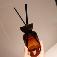 Moderne Simple Dégradé Ambre 100ml 150ml 200ml 380ml Bouteille Diffuseur en Verre Vide avec Couvercle en Bois