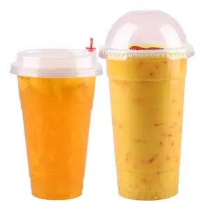 Fabrika özel baskı tek kullanımlık plastik PET biyobozunur milkshake smoothie kapaklı kupa