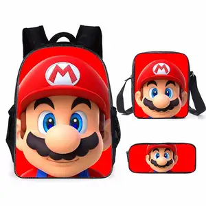 New Mario Cartoon Backpack Primary And Secondary School Students Schoolbag Shoulder Backpack Pencil Bag 3 Sets