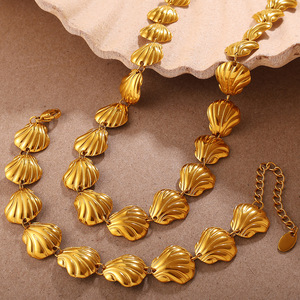 European American Retro Gold Seashell Necklace <b>Bracelet</b> <b>Set</b> Women's Party Fashion Jewelry Zinc Alloy Shell Pattern - Product Image 3
