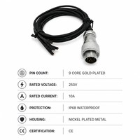 Connecteur aviation mâle 9 broches étanche IP68, boîtier métallique, verrouillage à vis, certifié CE, prise de câble WS16, usage industriel