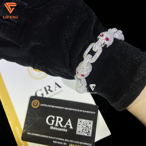 패스 다이아몬드 테스터 전체 아이스 아웃 S925 스털링 실버 13MM 빨간 눈 남성용 모이사나이트 해골 팔찌 쿠바 팔찌 - Product Image 6