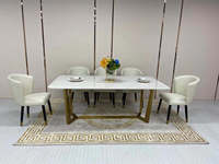 Jieni — ensemble de table à manger de 6 et 8 places, table moderne, bon marché, cadre en acier inoxydable doré, de qualité supérieure, meuble en marbre