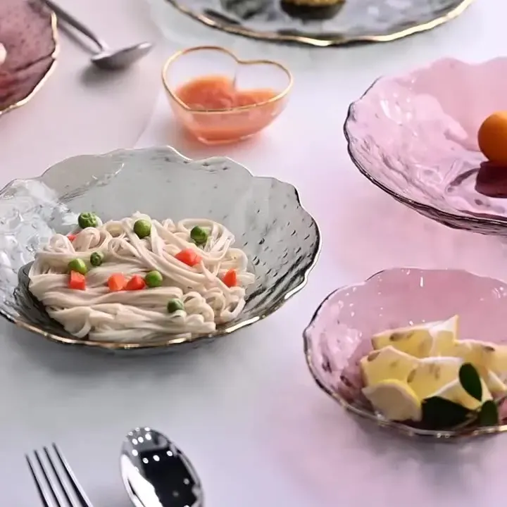 Ciotola di vetro per insalatiera di marca cinese piatto di frutta per la casa piatto decorativo ciotola di vetro per insalata di frutta