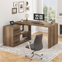 Escritorio de Oficina en Forma de L con Cajones y Estantes, Giratorio 360°, Reversible Izquierda/Derecha, Ajustable, Escritorio Ejecutivo para Computadora con Almacenamiento