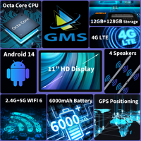 Tablette Android 14 T606 de 11 Pouces en Vente Chaude, 6 Go de RAM, 128 Go de Stockage, Écran Incell 1200*800, Tablette PC 4G avec Fonction d'Appel