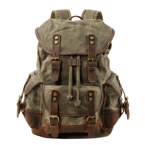 Chất Lượng Cao Người Đàn Ông Cổ Điển Của Rucksack Sáp Vải Ba Lô Chống Thấm Nước Chuỗi Cho Mùa Đông Ngoài Trời Đi Bộ Đường Dài Cắm Trại Thời Trang Dây Kéo - Product Image 1