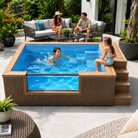 Piscine hors sol en fibre de verre de 20 pieds avec jacuzzi et spa, grand conteneur familial en WPC foncé de 40 pieds, idéal pour le jardin
