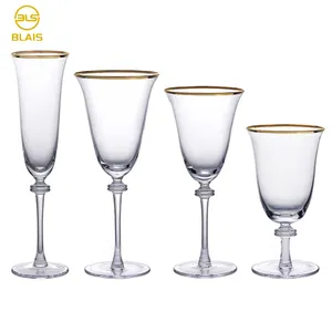 Fornitore di catering moderno bordo dorato calice da vino rosso tazza da bere flauti da champagne set tazza di vetro di cristallo per evento di nozze