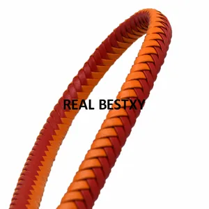 Kabel Kulit Kepang Datar Lebar Oranye Merah Sekitar 10*5.4Mm untuk Gelang Pembuatan Perhiasan DIY Grosir Aksesori Temuan