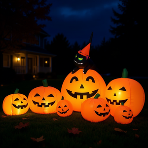 Combo de Calabaza Inflable de 7.5 Pies para Halloween con Bruja y Gato Negro, Decoraciones para Jardín Exterior, Material de PVC - Product Image 2