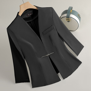 Women's Slim Fit Short Blazer Black Solid Color Breathable Woven Jacket For Petite Women Summer 2025 New Style - Product Image 1