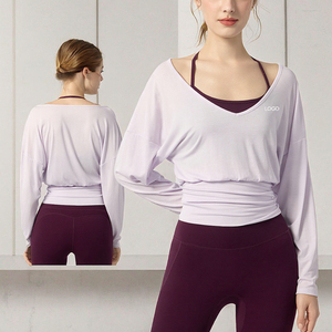 Janya Wholesale Breathable Lightweight High Quality <b>Long</b> <b>Sleeve</b> Gym Shirts Fitness Sports Blouse Skinny Deep V Neck Yoga Front - Product Image 3