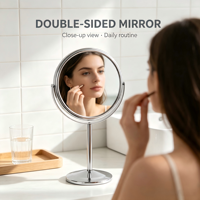 Magnifying Vanity Mirror Adjustable 360° Swivel Standing Design Double Sided Chrome Frame for Detailed Skincare Routine