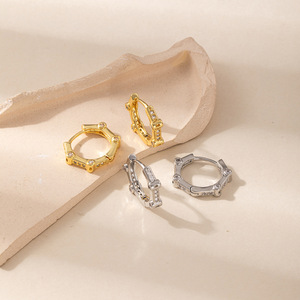 Boucles d'oreilles créoles en argent S925 avec zircon incrusté, couleur or, design rond, bijoux fins - Product Image 3