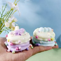 Jouet Squishy Soufflé au Lait de Soja Mignon, Jouet Anti-Stress Doux à Presser avec Perles de Bonbons Décoratives en Forme d'Aliment