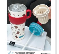 Thermos portable en acier inoxydable 304 grande capacité, isolé sous vide, pour café et thé, avec paille double usage, design bohème et dessin animé