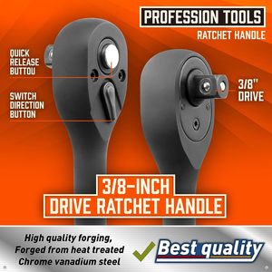 Bnya 3/8 "ổ đĩa tác động ổ cắm thiết lập 50 mảnh tiêu chuẩn inch và số liệu kích thước, CR-V Ratchet cờ lê, hộ gia đình dụng cụ cầm tay - Product Image 2