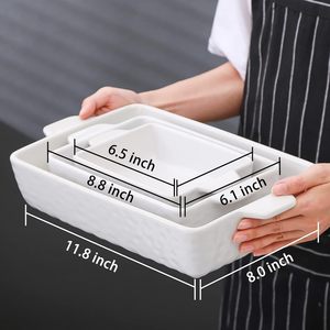 Ensemble de plats de cuisson rectangulaires en céramique à double poignée, en porcelaine, grands plats à lasagna, pour la cuisine domestique - Product Image 2