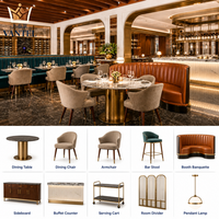 Ensemble de mobilier de luxe pour hôtel et restaurant avec banquette, chaises de salle à manger, tabourets de bar, comptoir de buffet et chariot de service