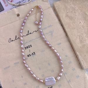 Collar de Perlas Barrocas Naturales de Forma Cuadrada para Mujer, Estilo Retro Francés, Rosa Púrpura Súper Suave - Product Image 3