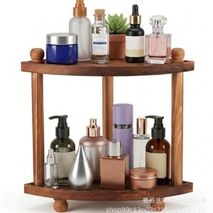 <b>Corner</b> Wooden Vanity <b>Shelf</b> 2 Tier Round Design For Bathroom Storage Organization - Product Image 5