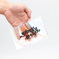 Pochette en plastique holographique personnalisée avec fermeture éclair, petits sacs d'emballage pour bijoux en PVC avec logo personnalisé