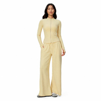 Set Yoga FH Jaket Kerah Tegak Resleting Celana Lurus Lebar 2 Potong Pakaian Athleisure Santai Olahraga Pemasok Pesanan Grosir