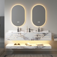 Meuble-Lavabo de Salle de Bain Moderne 120cm Double Vasque avec Miroir LED et Vasque en Céramique, Vente Chaude