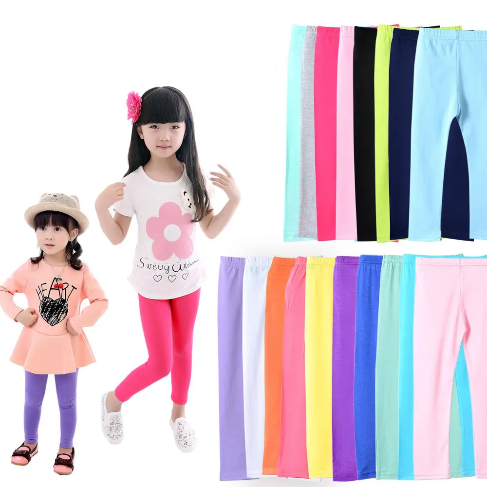 M1708 Fashion Candy Color Cropped trousers Girls Skinny Pants Soft Elastic Modal Cotton Kids Girl Leggings Pants