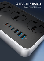 Multiprise universelle LDNIO SC3604C avec 3 prises et prise USB universelle, multiprise avec interrupteur principal de sécurité