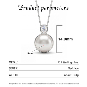 Copper Bezel Oval CZ Top <b>Large</b> Round Freshwater <b>Pearl</b> Pendant <b>Necklace</b> Box Chain Classic Luxury Jewelry for Women - Product Image 6