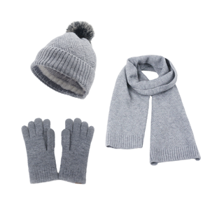 Conjunto de 3 Piezas: Gorro de Invierno Estampado para Mujer, Bufanda Ajustable con Forro Polar Grueso y Guantes Tejidos Cálidos para Hombre - Product Image 1