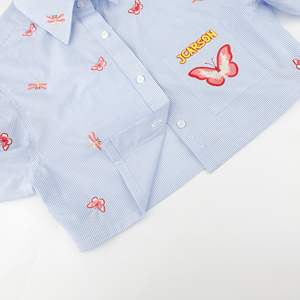 High Quality Elegant Women's Floral Sweet Color Vintage Woven Button Embroidery <strong>Shirt</strong> <strong>Collar</strong> Long Sleeve Crop <strong>Shirts</strong> - Product Image 4